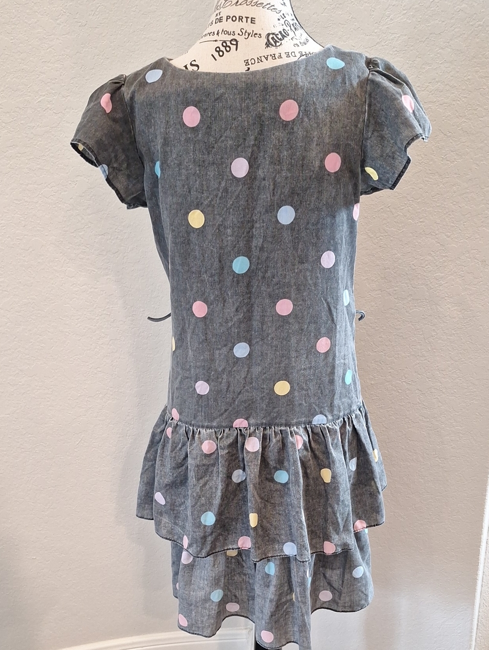Vintage 80s Polka dot Tiered Party Dress by It's My Turn in Washed Black Size L - Picture 5 of 11